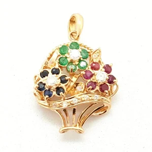 Pendentif Or jaune Diamant, Rubis, Saphir