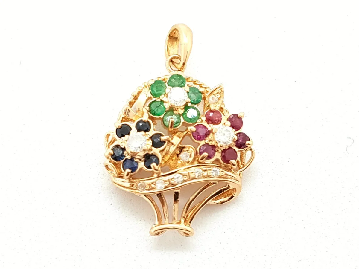 Pendentif Or jaune Diamant, Rubis, Saphir