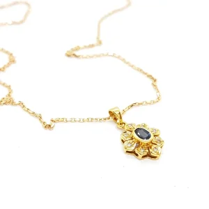Collier Chaîne + pendentif Or jaune Saphir, Diamant
