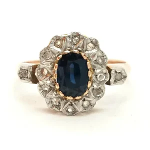 Bague Art déco Or rose, Platine Diamant, Saphir