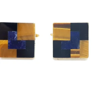 Boutons de manchette Or jaune Onyx, Oeil de tigre