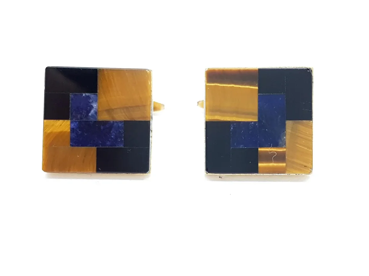 Boutons de manchette Or jaune Onyx, Oeil de tigre – Image 2