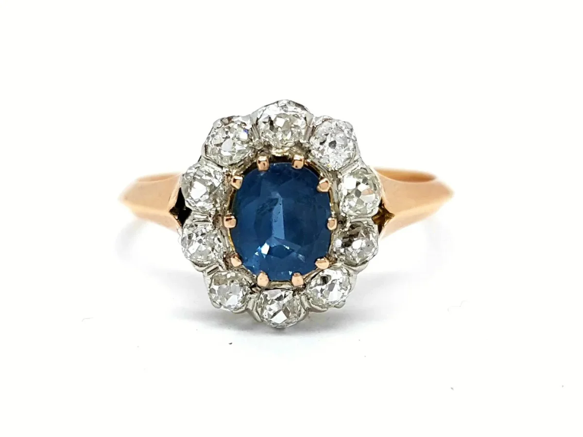 Bague Art déco Or rose Saphir, Diamant