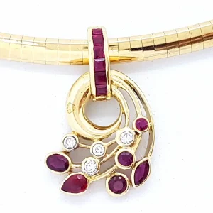 Collier Chaîne + pendentif Or jaune Diamant, Rubis