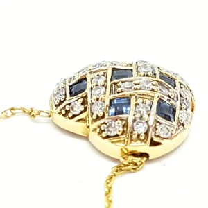 Collier Chaîne + pendentif Or jaune Diamant, Saphir