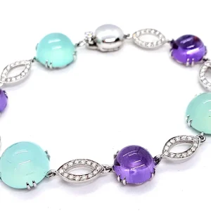 Susie otero Bracelet  Or blanc Diamant, Améthyste, Calcédoine