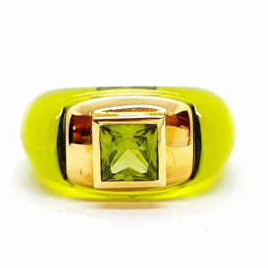 André benitah Bague Or jaune, Résine Péridot