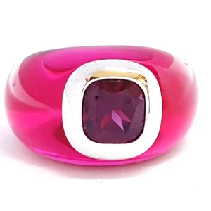 André benitah Bague  Or blanc, Résine Rhodolite