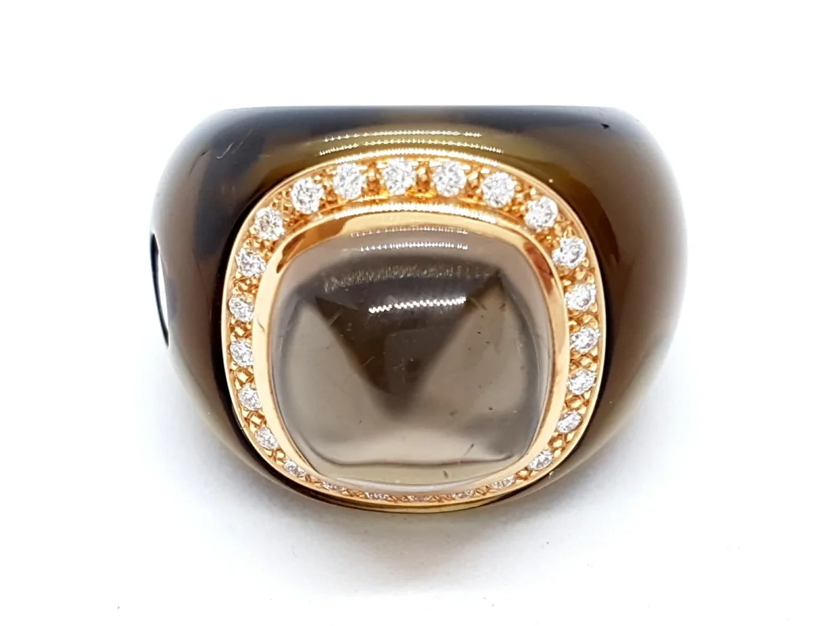 André benitah Bague Or jaune, Résine Quartz fumé, Diamant