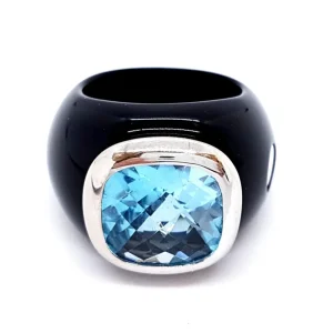 André benitah Bague  Or blanc, Résine Topaze