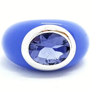 André benitah Bague  Or blanc, Résine Iolite