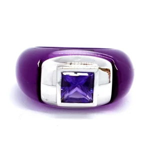 André benitah Bague  Or blanc, Résine Améthyste