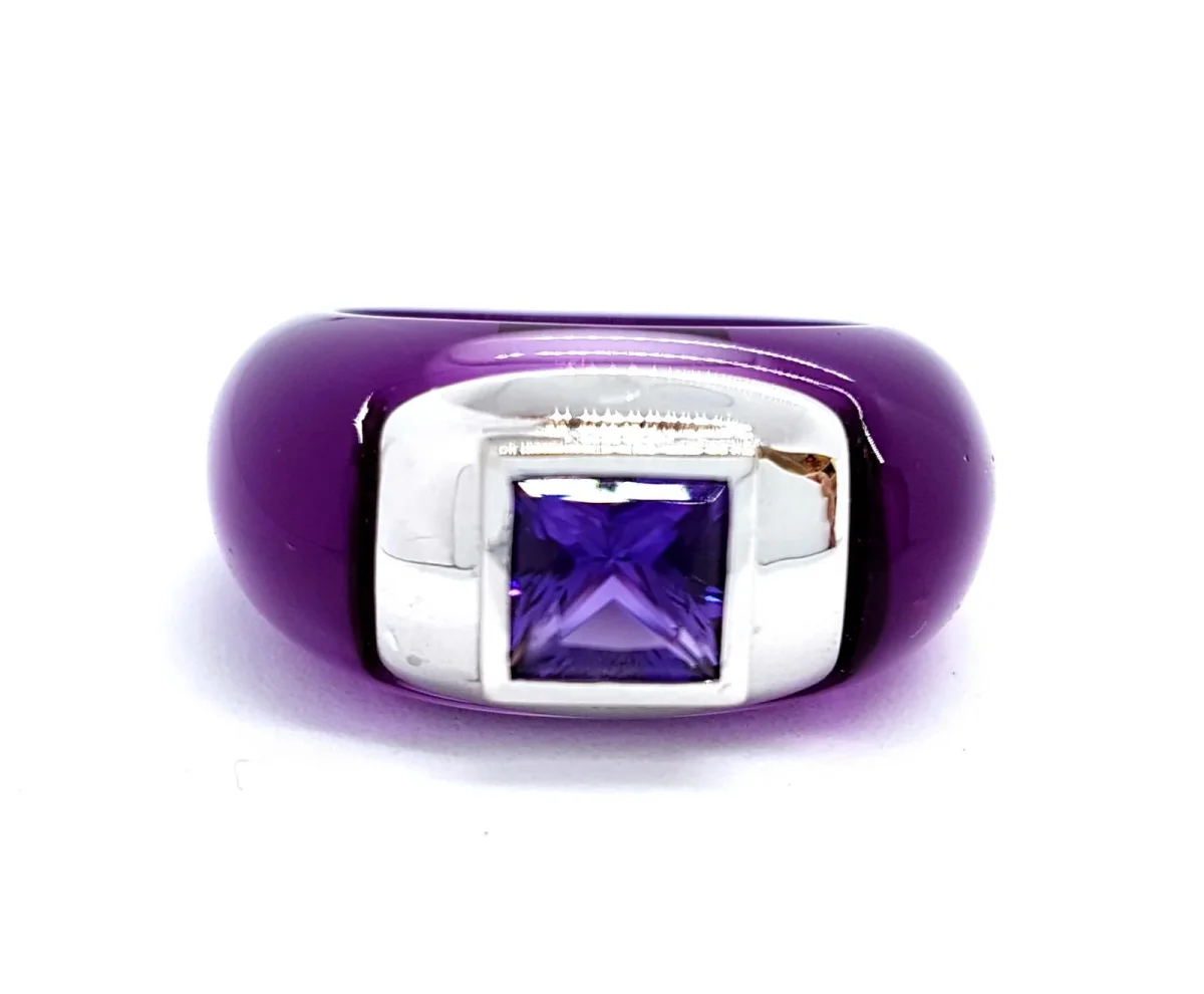 André benitah Bague Or blanc, Résine Améthyste