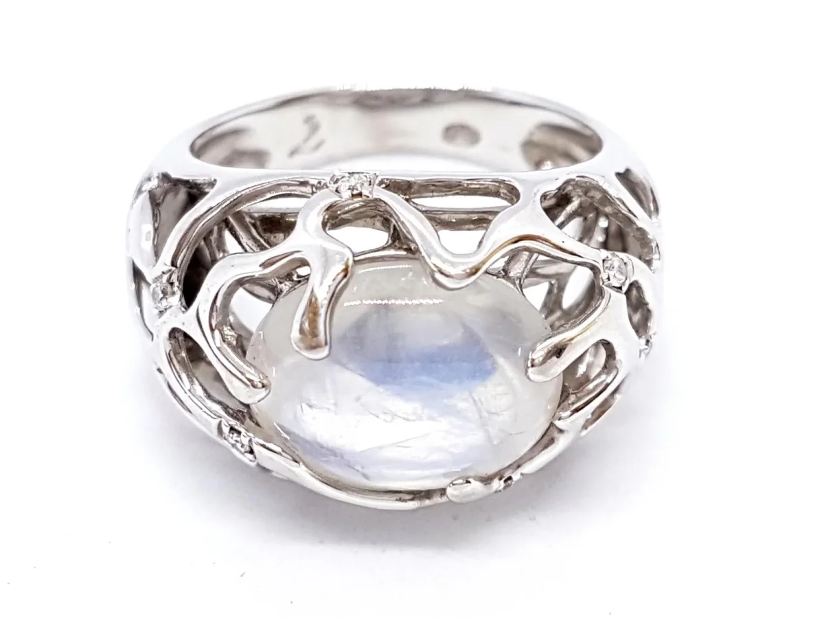Susie otero Bague Or blanc Pierre de lune, Diamant