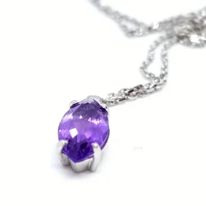 Collier Chaîne + pendentif Or blanc Améthyste