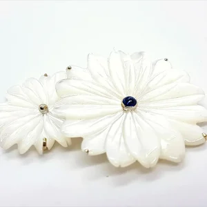 Broche Or blanc Saphir, Nacre