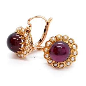 Boucles d'oreilles Art déco Or rose Grenat, Perle