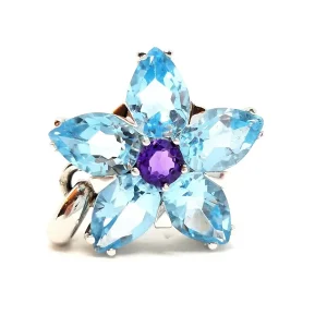 Pendentif Fleur Or blanc Améthyste, Topaze