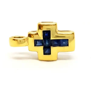 Pendentif Croix Or jaune Saphir