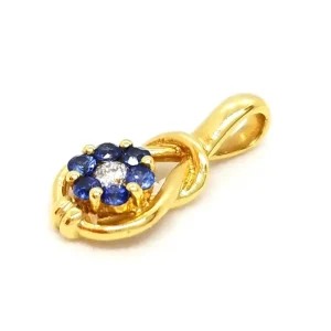 Pendentif Fleur Or jaune Diamant, Saphir