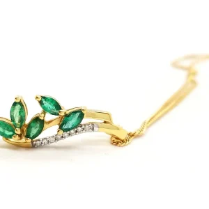 Collier Chaîne + pendentif Or jaune Emeraude, Diamant