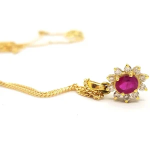 Collier Chaîne + pendentif Or jaune Rubis, Diamant