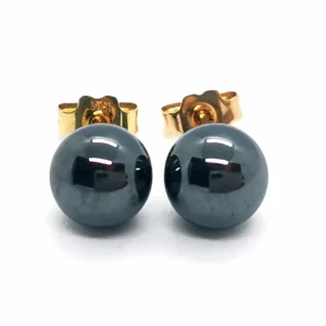 Boucles d'oreilles Puces Or jaune Hématite