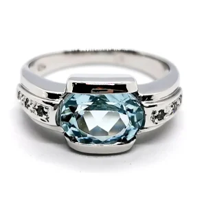 Bague Art Déco Or blanc Topaze, Diamant