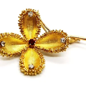 Broche Vintage Or jaune Rubis, Diamant