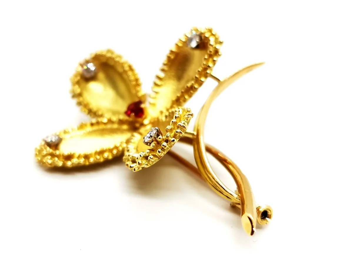 Broche Vintage Or jaune Rubis, Diamant – Image 3