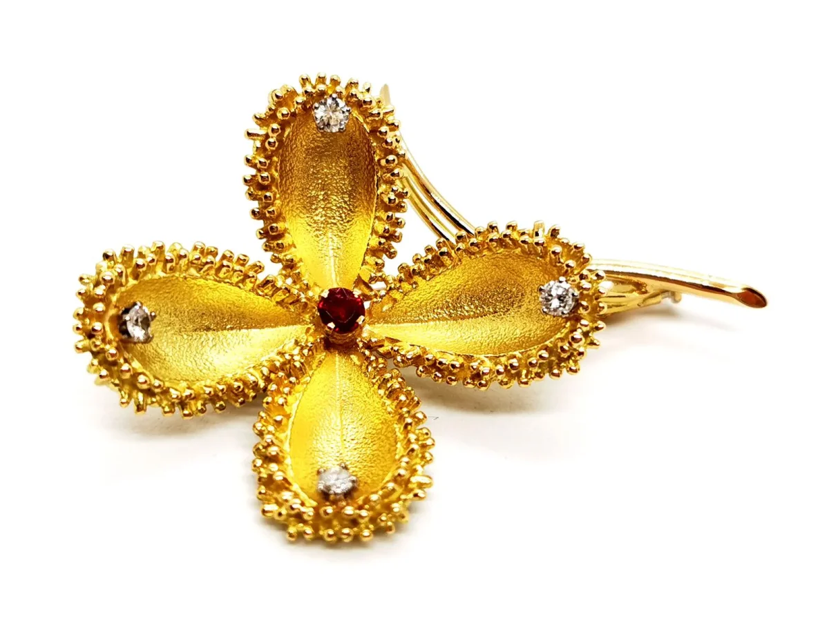 Broche Vintage Or jaune Rubis, Diamant – Image 5