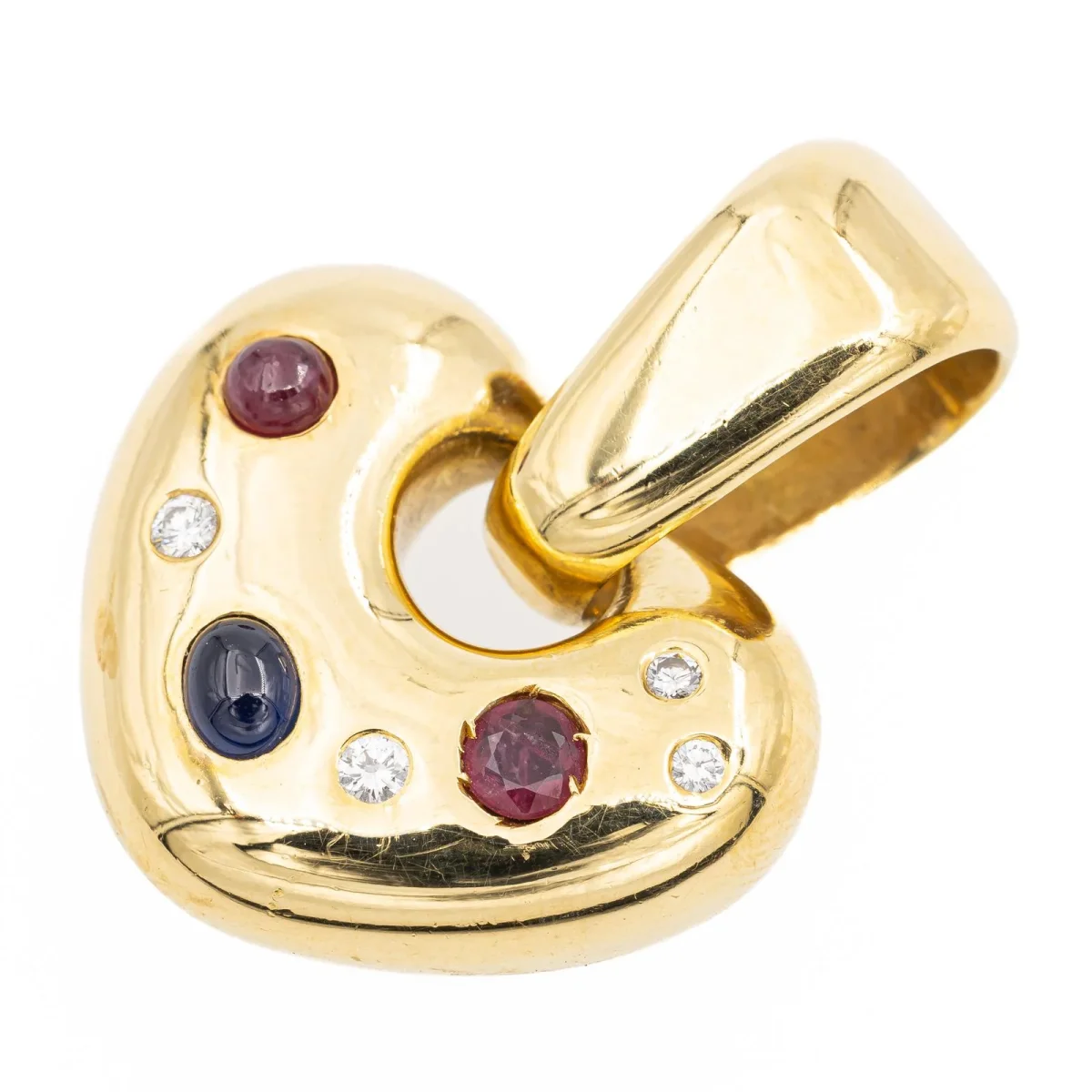 Pendentif Coeur Or jaune Diamant, Rubis, Saphir – Image 3