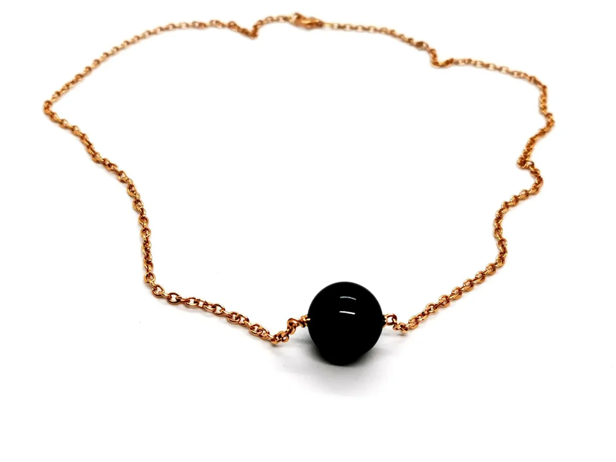 Collier Chaîne + pendentif Or rose Onyx – Image 2