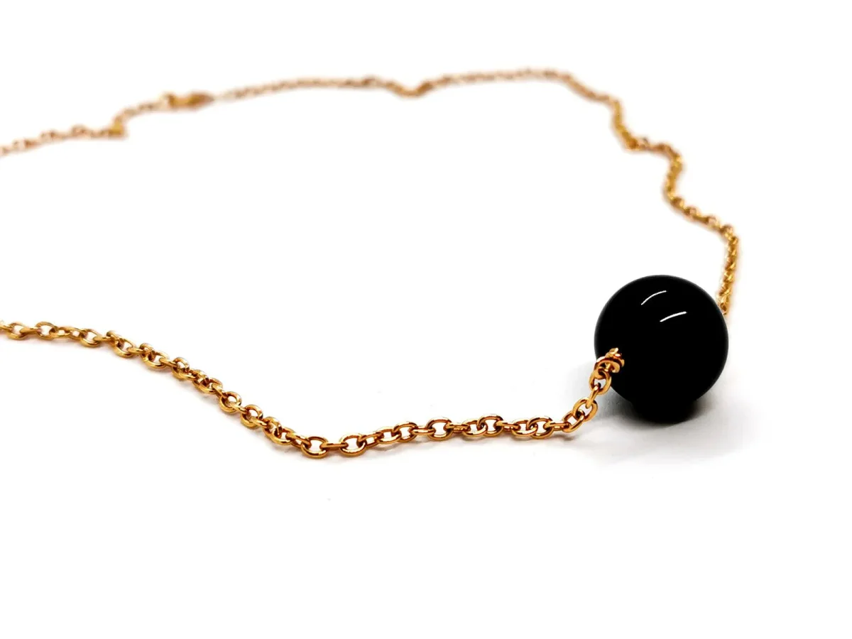 Collier Chaîne + pendentif Or rose Onyx – Image 9