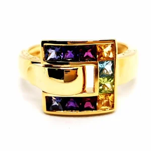 Guy laroche Bague  Or jaune Améthyste, Rhodolite, Citrine
