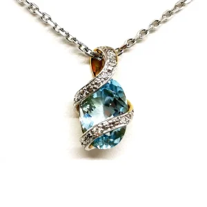 Collier Chaîne + pendentif Or blanc, Or jaune Topaze, Diamant