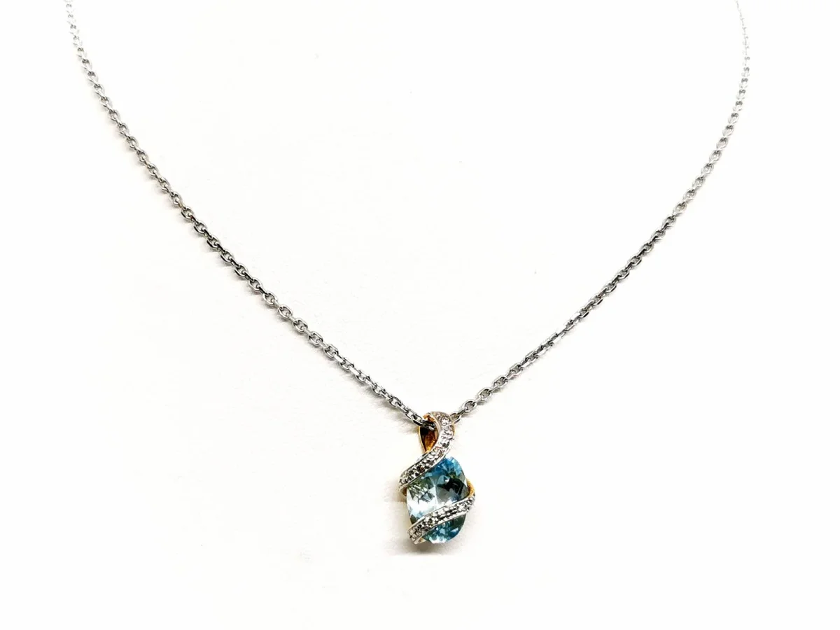 Collier Chaîne + pendentif Or blanc, Or jaune Topaze, Diamant – Image 3