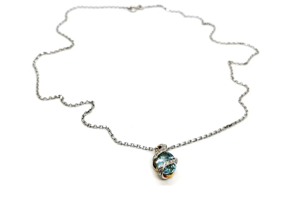 Collier Chaîne + pendentif Or blanc, Or jaune Topaze, Diamant – Image 4