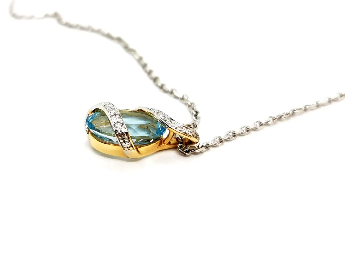 Collier Chaîne + pendentif Or blanc, Or jaune Topaze, Diamant – Image 5