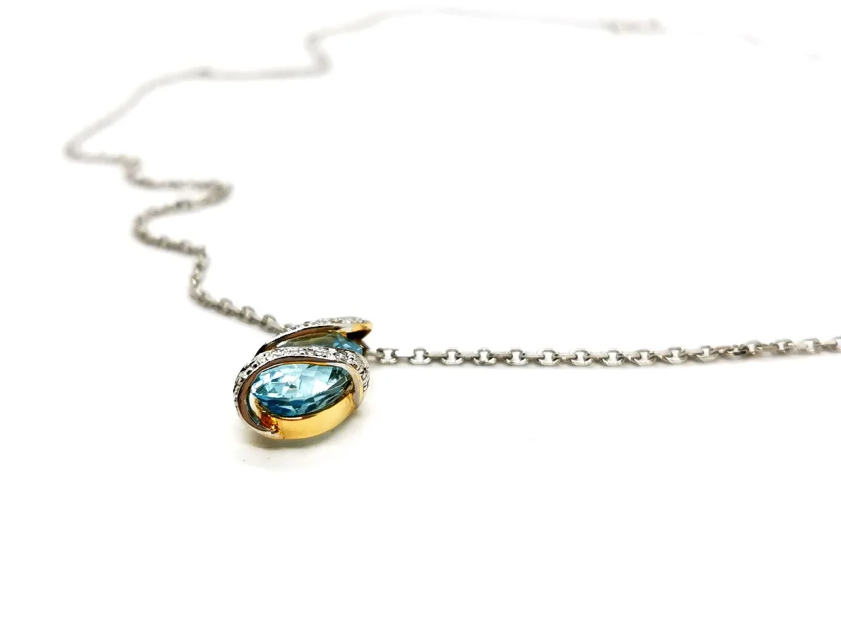 Collier Chaîne + pendentif Or blanc, Or jaune Topaze, Diamant – Image 6