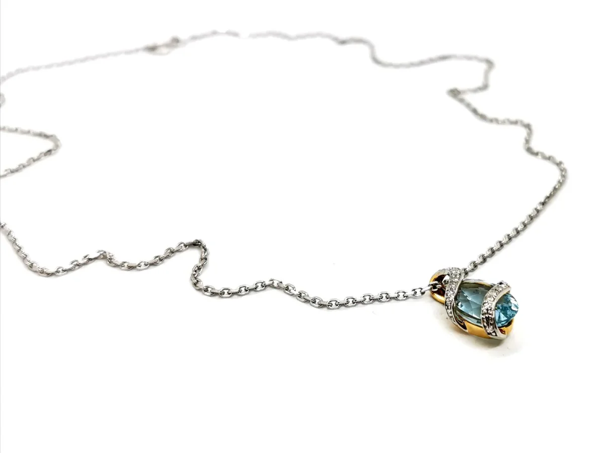 Collier Chaîne + pendentif Or blanc, Or jaune Topaze, Diamant – Image 7