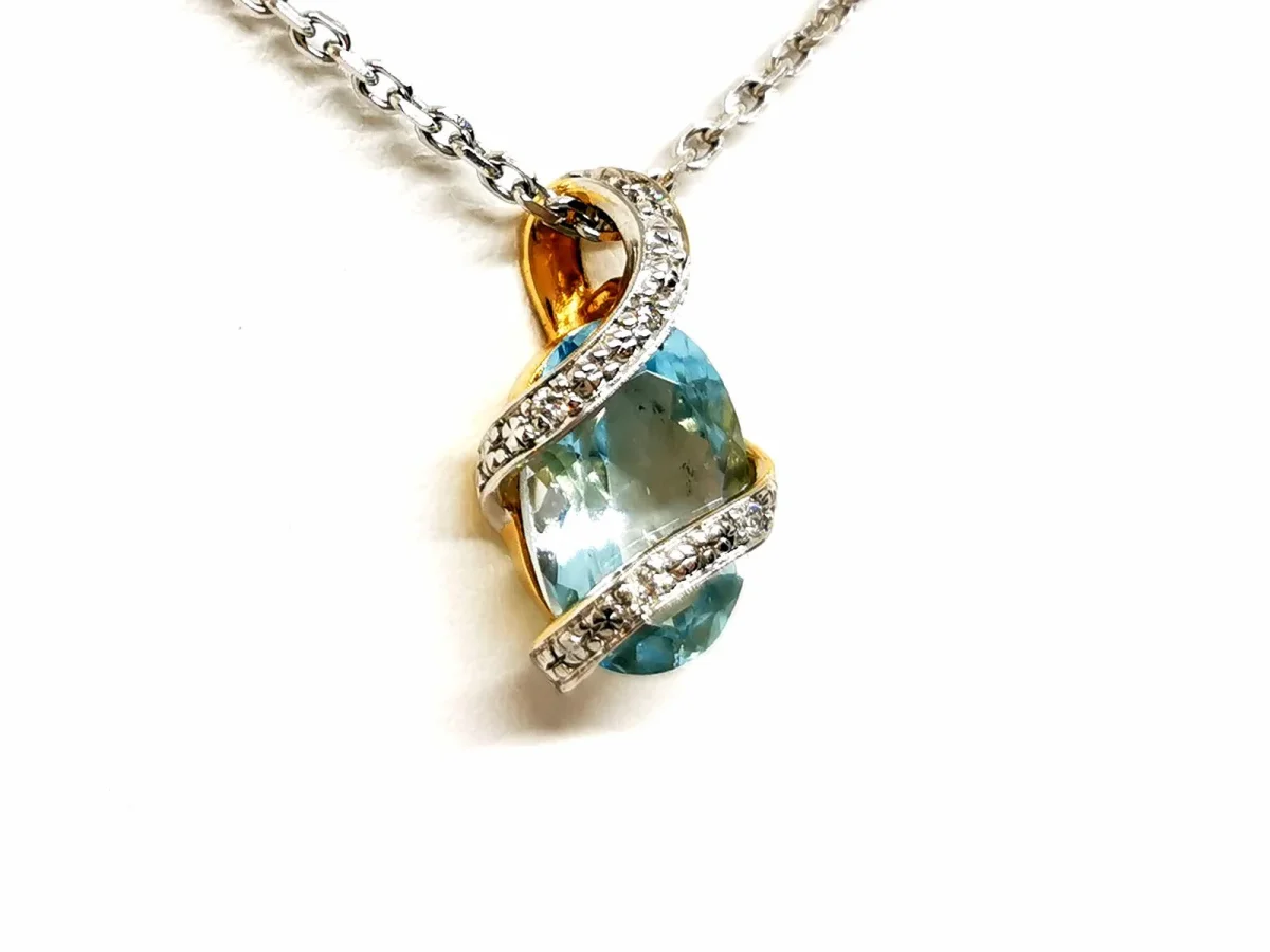 Collier Chaîne + pendentif Or blanc, Or jaune Topaze, Diamant – Image 9