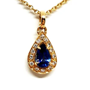 Collier Chaîne + pendentif Or jaune Saphir, Diamant