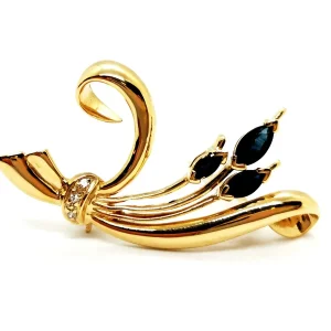 Broche Or jaune Diamant, Saphir