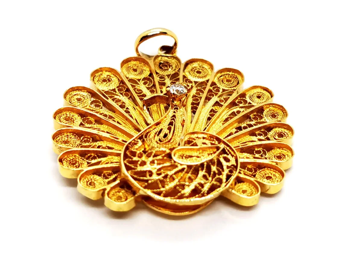 Pendentif Paon Or jaune Diamant – Image 3