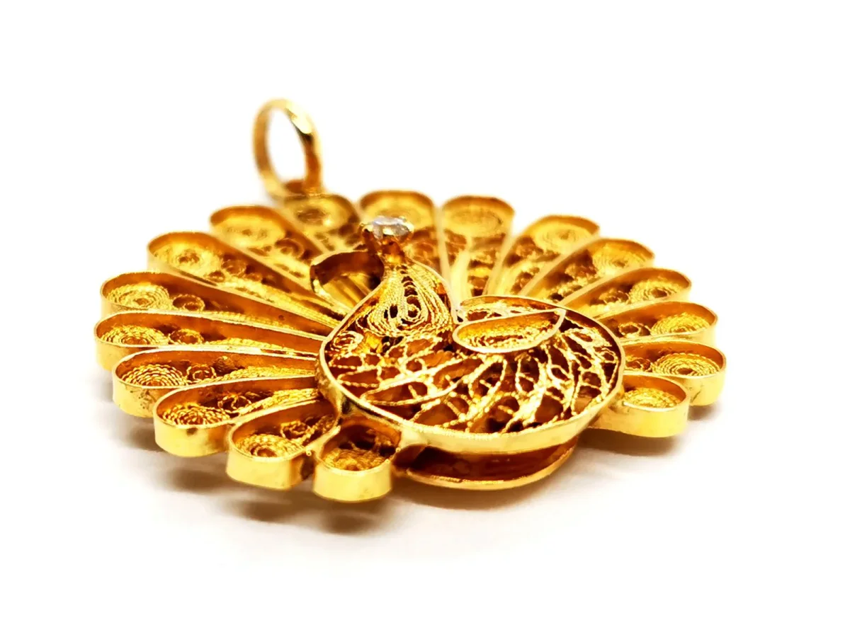 Pendentif Paon Or jaune Diamant – Image 4