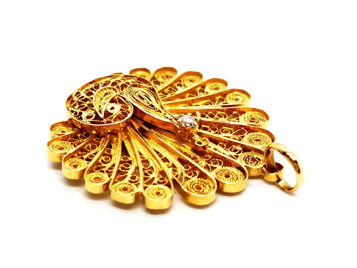 Pendentif Paon Or jaune Diamant – Image 6