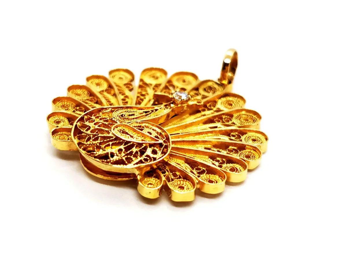 Pendentif Paon Or jaune Diamant – Image 7