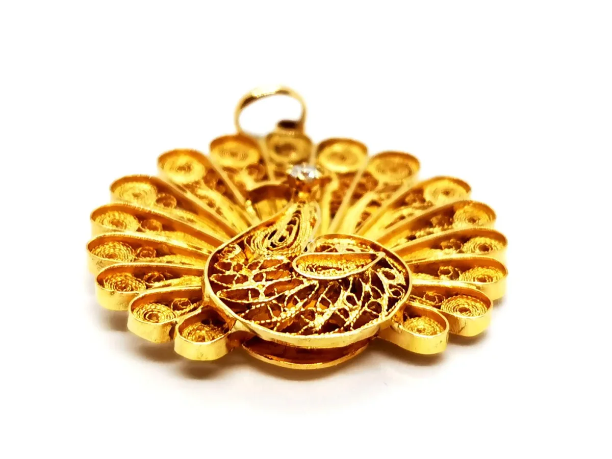 Pendentif Paon Or jaune Diamant – Image 8