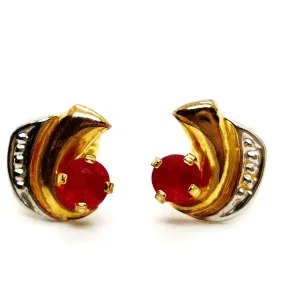 Boucles d'oreilles Puces Or jaune, Or blanc Rubis